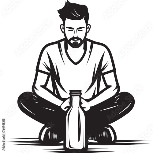 Whiskey Wisdom Vector Man with Bottle Icon Bourbon Balance Symbolic Alcohol Emblem
