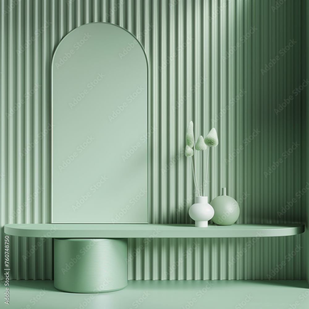 A minimalistic product placement scene in monochrome style, featuring a platform, flowers, vases and pottery A minimalistic product placement scene in monochrome style, featuring a platform, flowers, vases and pottery