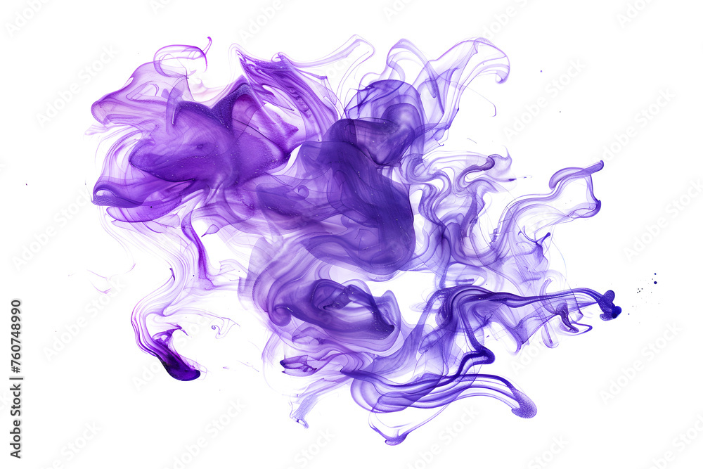 Lavender and lilac swirling watercolor paint stain on white background.