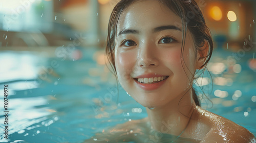 Sunny Pool Volleyball  Joyful Taiwanese Lady with Princess Eyes 