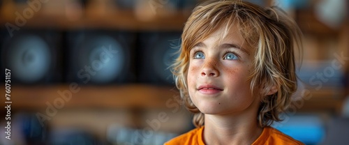 A child engaged in a conversation with a voice-activated AI assistant, their expressions animated as they ask questions and receive answers photo