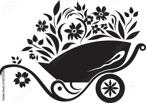 Blossom Conveyance Vector Logo of Garden Wheelbarrow Petal Peddler Aesthetic Wheelbarrow Symbol