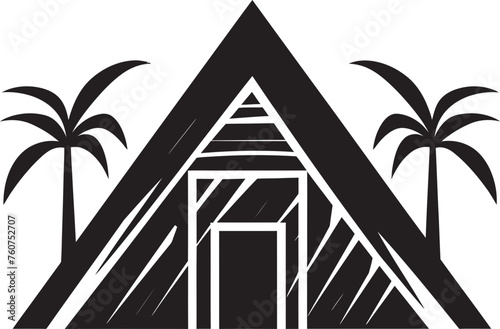 Grassland Serenity Vector Icon of African Hut Tribal Tranquility Thatched Hut Emblem Design