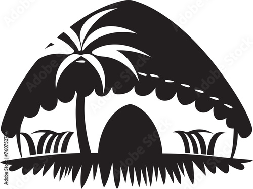 Tribal Tradition Emblematic African Straw Hut Savanna Shelter Vector Logo of Straw Roof Hut