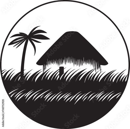 Indigenous Retreat Vector Icon of Straw Roof Hut Tribal Essence African Hut Emblem Design