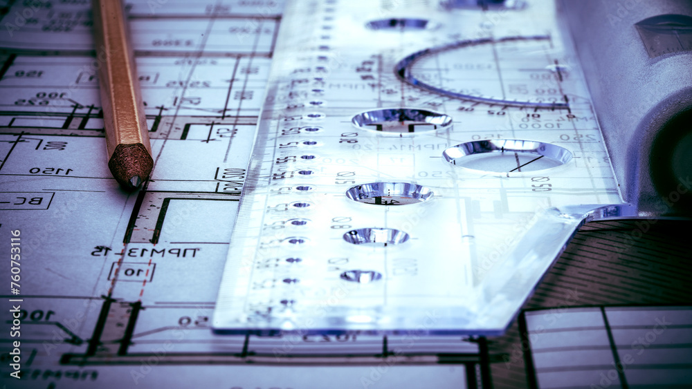 Fototapeta premium Architectural drawings and drafting kit