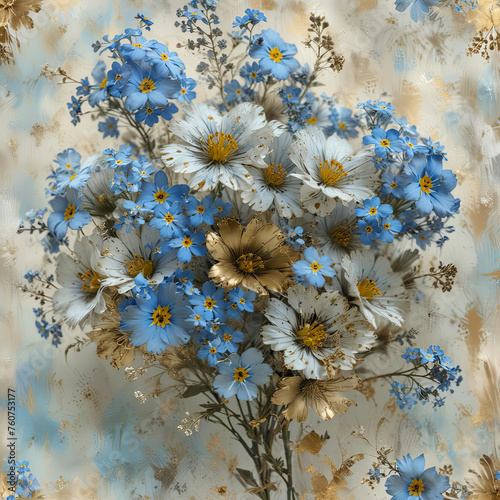 Blower Bouquet with Metallic Accents on Light Background Gen AI