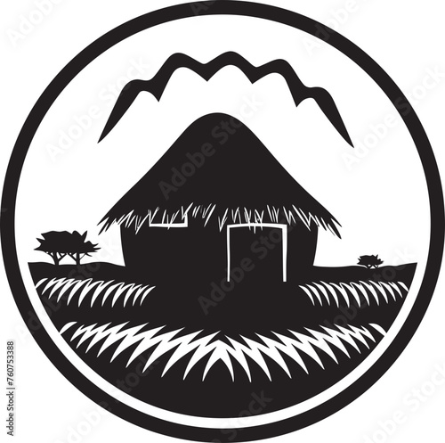 Ethno Rustic Refuge Straw Roof Hut Emblem Traditional Abode Vector Logo Design of African Hut