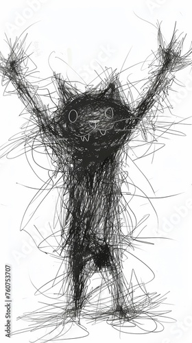 Kid-style scribbled animal arms raised