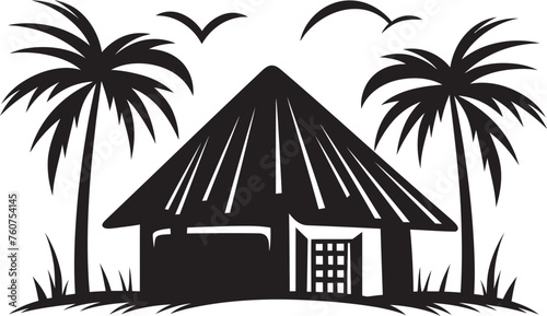 Grass Roof Refuge Emblematic African Hut Symbol Cultural Shelter Vector Logo of Straw Roof Hut