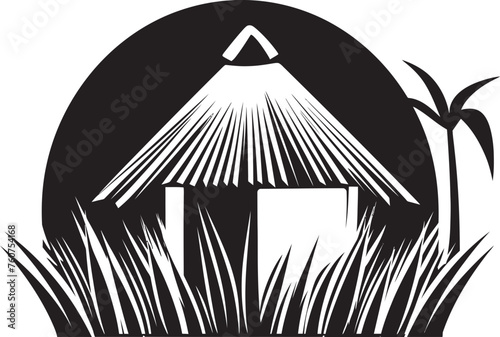 Serene Village Vector Logo of Thatched Hut Wilderness Refuge African Hut Emblem Design