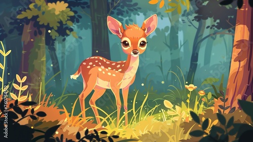 cartoon illustration of a deer in the forest