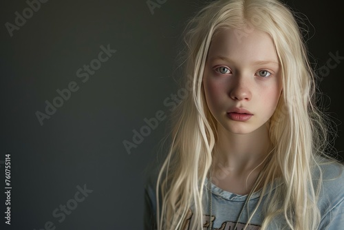 Radiant Albino pale skin girl. Female portrait with pastel hairstyle. Generate ai