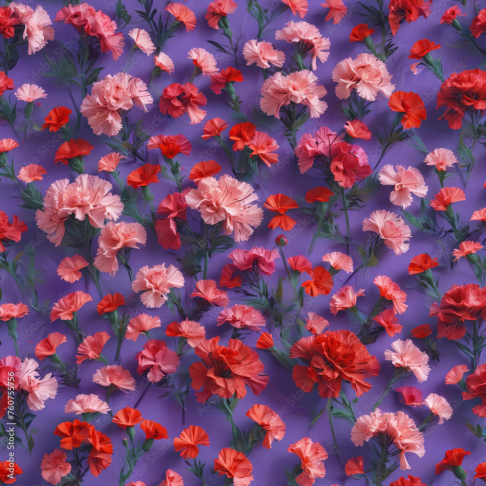 Vibrant Carnation Flower Bouquet on Purple Background Gen AI