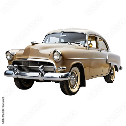 an old car with a chrome bumper and black tire is parked in the desert under a blue sky with white clouds casting