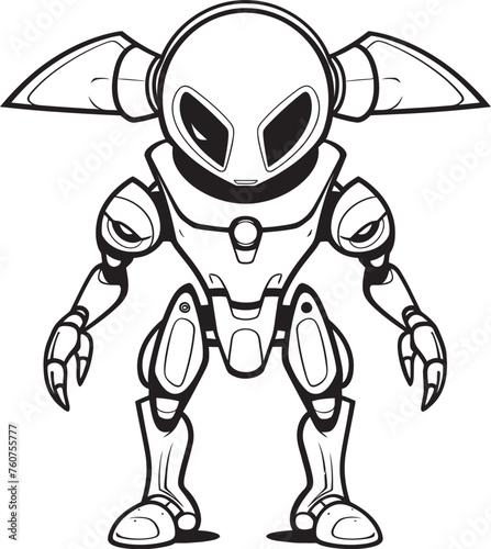 Fototapeta Naklejka Na Ścianę i Meble -  Mechanical Wanderer Vector Emblem of Alien Robot Interstellar Sentinel Iconic Alien Robot Symbol