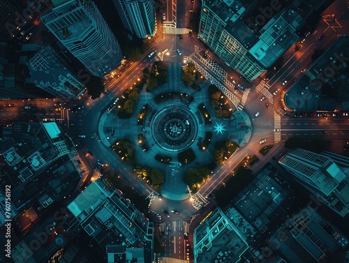 Aerial view of a Nighttime cityscapes, celestial wonders, rooftop telescopes, urban astronomy. 
