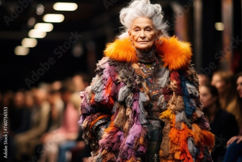 Catwalk presentation in colorful fur design at the fashion show