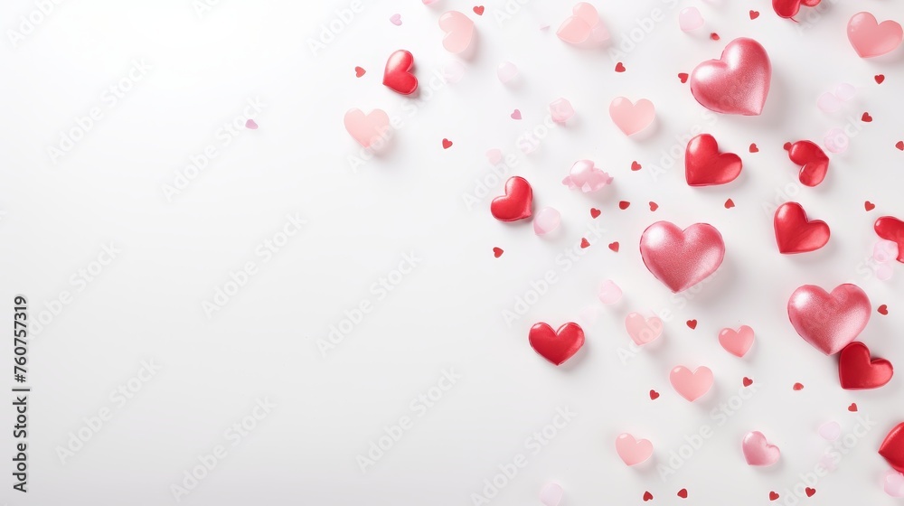 Minimalist Valentines Day flat lay with heart-shaped balloons and confetti AI generated illustration Minimalist Valentines Day flat lay with heart-shaped balloons and confetti AI generated illustration