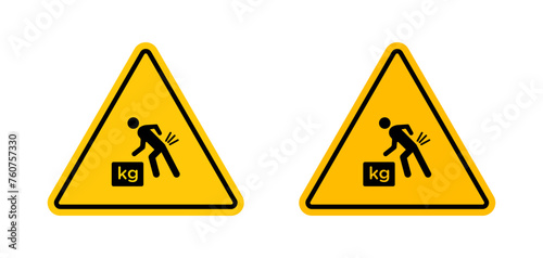 Heavy Object Lifting Warning. Weight Injury Caution Sign. Safety Symbol for Heavy Loads