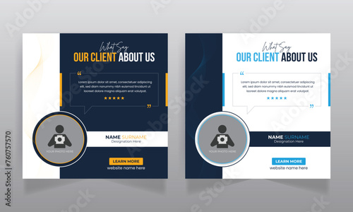 Client testimonial social media post design and square web banner template
