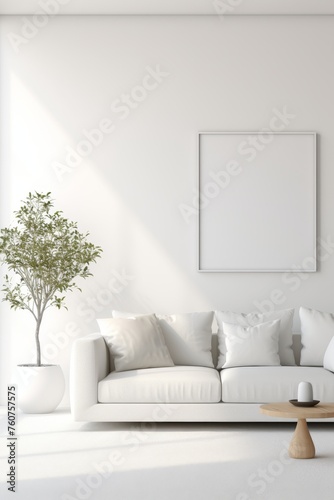 Minimalistic mockup of an all-white living room AI generated illustration