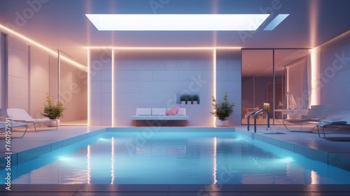 Mockup of a minimalistic indoor swimming pool AI generated illustration © Olive Studio