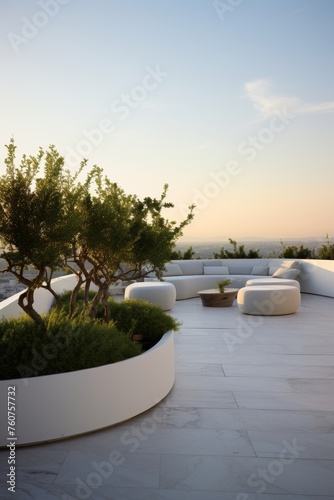 Organic minimalistic design of a rooftop terrasse AI generated illustration © Olive Studio