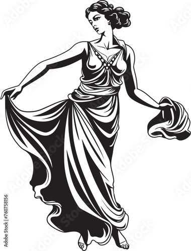 Grecian Grace Vector Design of Beautiful Greek Woman Mythical Muse Iconic Greek Woman Emblem