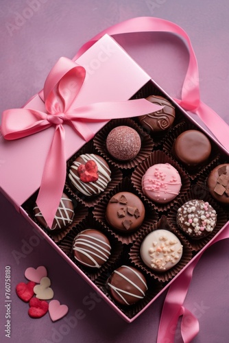 Simplistic sweets gift box assortment for Valentines Day in a flat lay  AI generated illustration