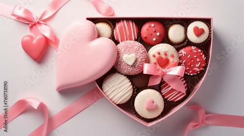 Simplistic sweets gift box assortment for Valentines Day in a flat lay  AI generated illustration
