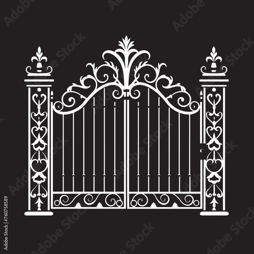Time Honored Entryway Antique Metal Gate Emblem Retro Rampart Iconic Vector Design of Metal Gate