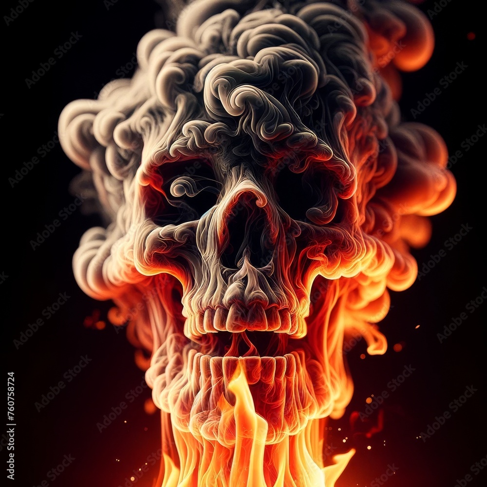 Fototapeta premium A skull with flames surrounding it
