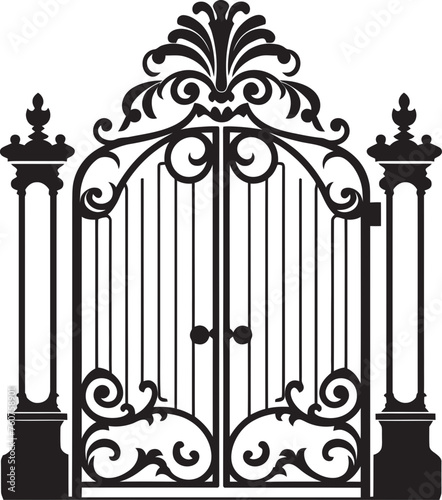 Vintage Defense Antique Metal Gate Iconic Emblem Rustic Rampart Vector Representation of Old Metal Gate