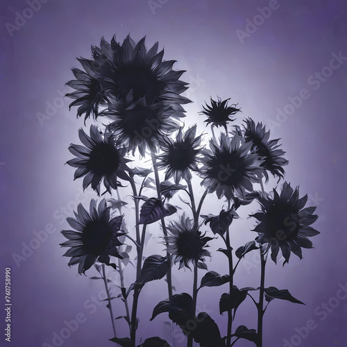 Sunflower Bouquet Silhouette on Purple Background Gen AI © Ian