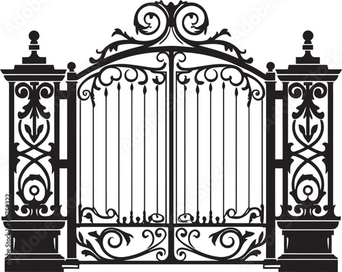 Nostalgic Gateway Vector Logo of Vintage Metal Gate Weathered Entry Antique Metal Gate Emblematic Icon