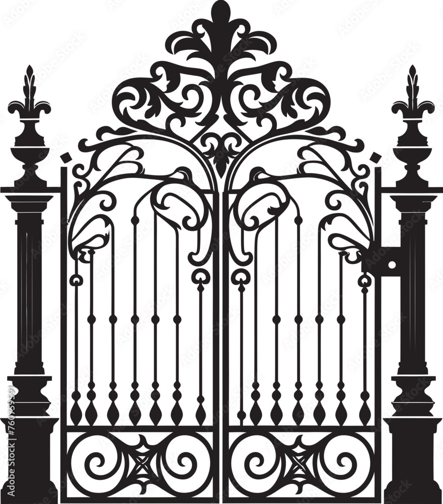 Fototapeta premium Historic Herald Iconic Emblem of Metal Gate Classic Gateway Vector Logo of Antique Metal Gate