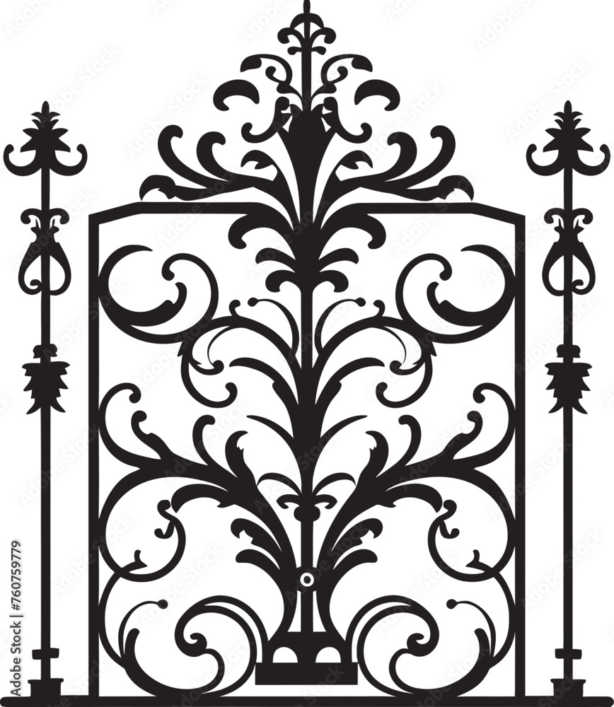 Aged Entry Emblematic Icon of Weathered Metal Gate Time Honored Gateway Vector Logo of Antique Metal Gate