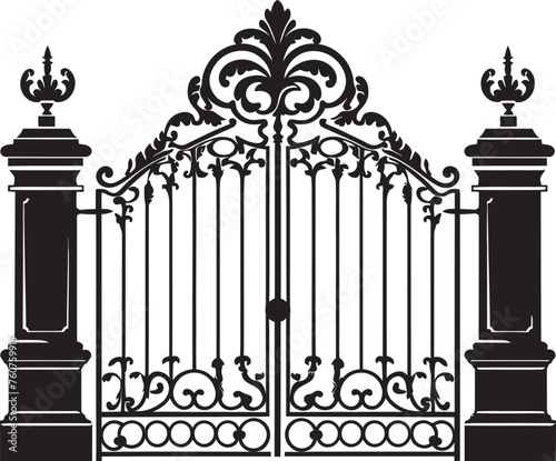 Nostalgic Portal Vector Design of Antique Metal Gate Weathered Barrier Iconic Metal Gate Emblem