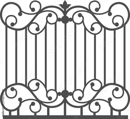 Decorative iron gate. Ornate black vintage fence
