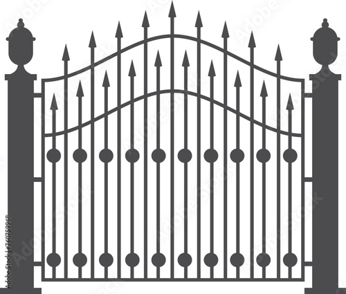 Vintage gate. Decorative ornate iron black fence