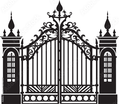 Timeless Gateway Iconic Emblem of Antique Metal Gate Vintage Entryway Vector Logo of Classic Metal Gate