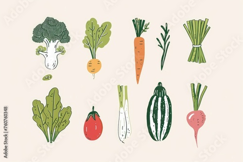 Different vegetable illustrations Chinese style