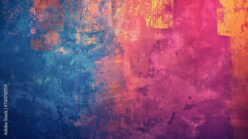 Grunge Background Texture in the Colors Electric Blue, Neon Orange and Hot Pink created with Generative AI Technology