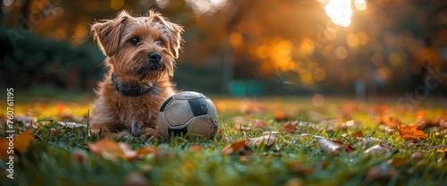 A heartwarming scene captures the bond between a dog and his owner as they play a game of soccer together, their teamwork and mutual affection evident in every pass and kick