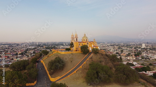 DRONE PHOTOGRAPH OF IGLESIA DEL CERRITO IN SAN ANDRES CHOLULA PUEBLA, MEXICO photo