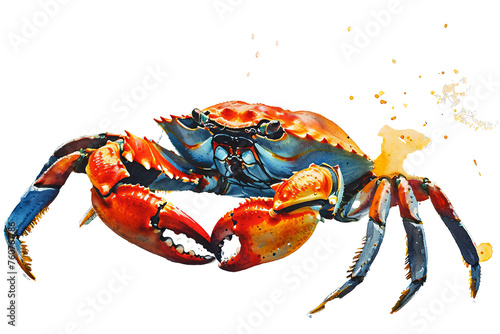 Hand drawn watercolor crab sea animals illustration on transparent background