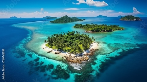Wild tropical paradise islands in the middle of the blue ocean 