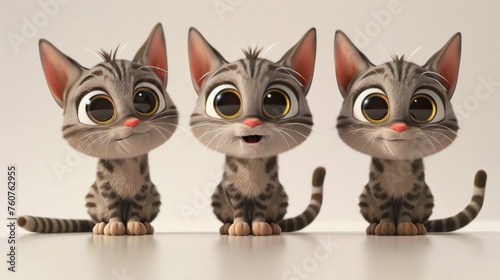 animation of three beautiful and tender kittens generative ai © Francheska