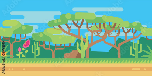 Savanna game background. Desert scene colorful landscape
